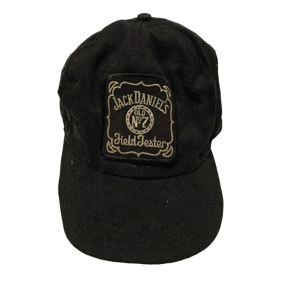 Vtg Jack Daniels Snapback Hat "Field Tester" Old No 7 Black Adjustable USA Made
